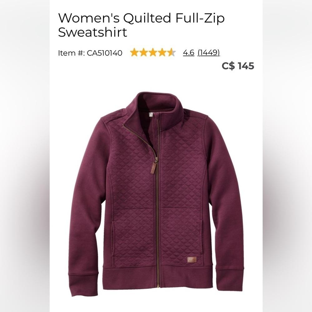 L.L. Bean Quilted Full-Zip Sweater - Deep Purple - Picture 4 of 12